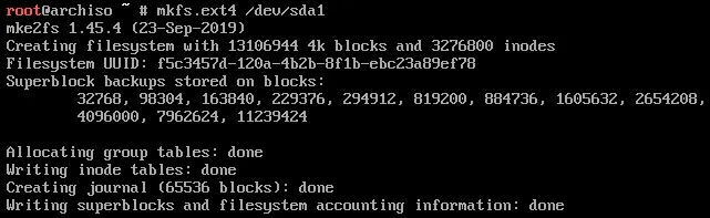 Formatting partition with mkfs.ext4