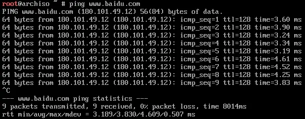 Successful ping test confirming network connectivity